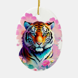 Hübsche Tiger Blumen Keramik Ornament