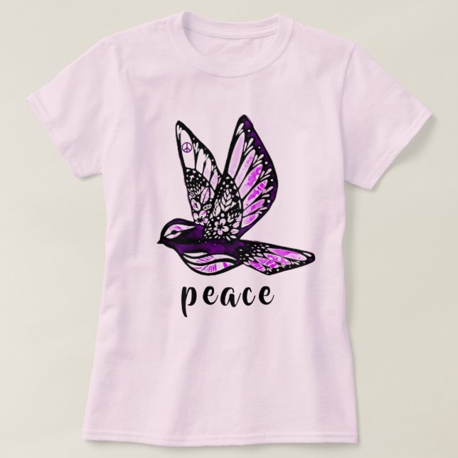 Hübsche Tinte und Aquarelltüte mit Friedenszeichen T-Shirt (Design vorne)