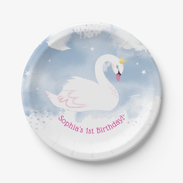 HÜBSCHE Tischdekoration des SWAN PRINCESS Party bl Pappteller (Vorderseite)