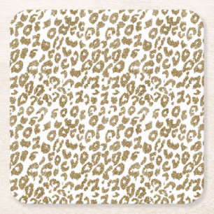 Hübsche trendige Imitate Gold Glitzer Leopardendr Rechteckiger Pappuntersetzer