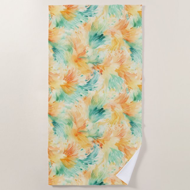 Hübsche tropische Aquamarine Orangencreme Strandtuch (Vorderseite)