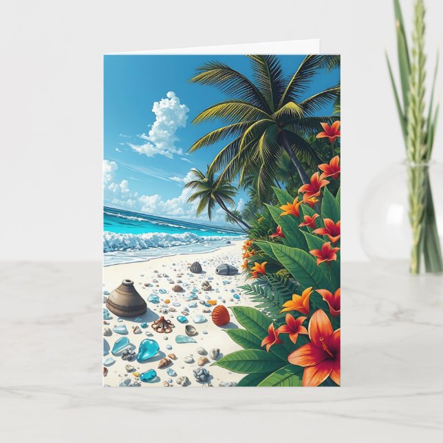 Hübsche tropische Strandlandschaft | glücklicher J Karte (Vorderseite)