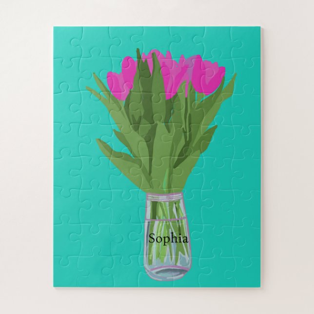Hübsche Tulip Blume Moderne Illustration + Name (Vertikal)