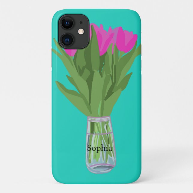 Hübsche Tulip Blume Moderne Illustration + Name Case-Mate iPhone Hülle (Rückseite)