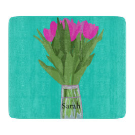 Hübsche Tulip Blume Moderne Illustration + Name Schneidebrett