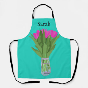Hübsche Tulip Blume Moderne Illustration + Name Schürze