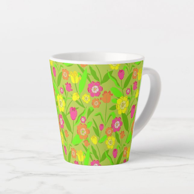 Hübsche Tulip Gemusterte Grüne Frühlings Blume Milchtasse (Rechte Ecke)