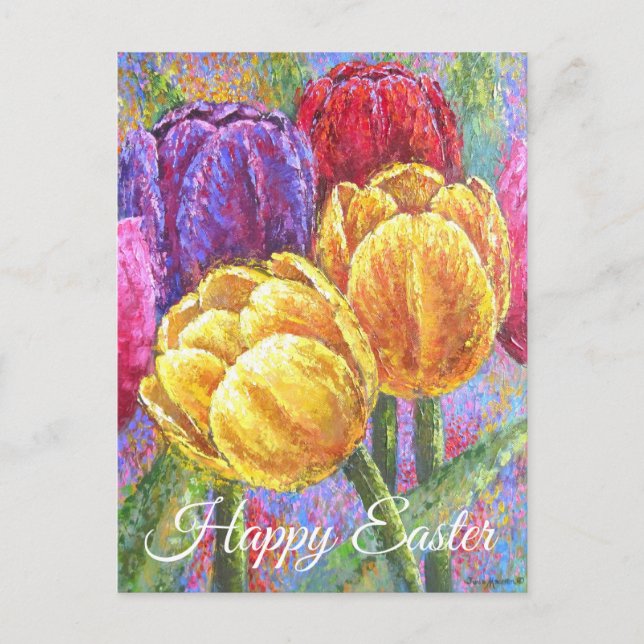 Hübsche Tulips Bläserfarbene Blume Handgemalt Postkarte (Vorderseite)