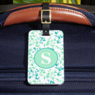 Hübsche Türkisgrüne Florale Monogramm Personalisie Gepäckanhänger