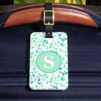 Hübsche Türkisgrüne Florale Monogramm Personalisie Gepäckanhänger