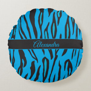 Hübsche und girly blaue und schwarze Tigerstreifen Rundes Kissen