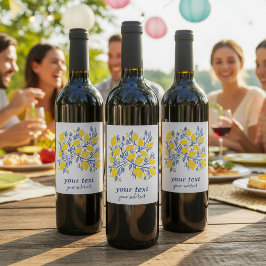 Hübsche und zarte blaue und gelbe Zitronenweine Weinetikett