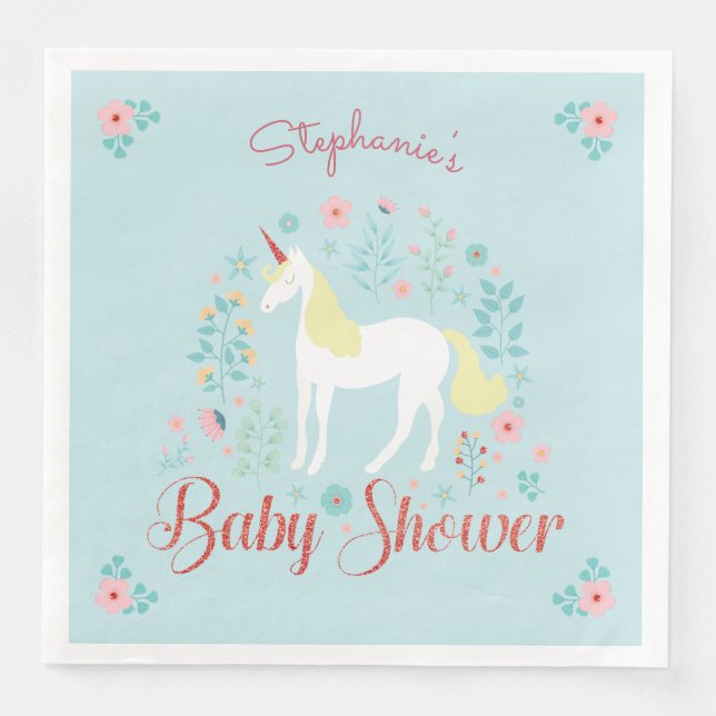 Hübsche Unicorn Rose Gold Glitzer Kinderdusche Serviette (Vorderseite)