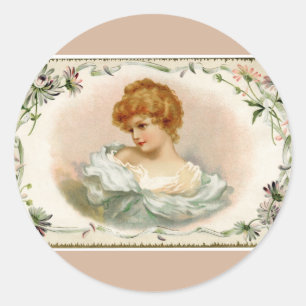 Hübsche viktorianische Dame Floral Beige Runder Aufkleber