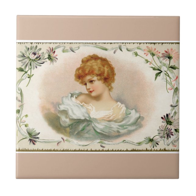 Hübsche Viktorianische Lady Floral Fliese (Vorderseite)