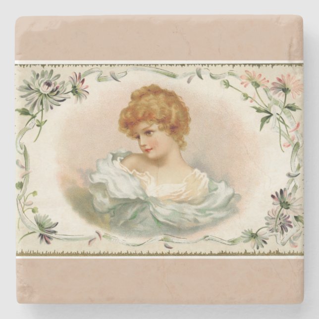 Hübsche Viktorianische Lady Floral Steinuntersetzer (Vorderseite)