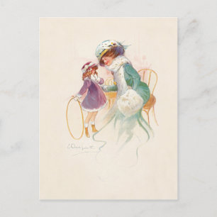 Hübsche Viktorianische Mutter in Ermine mit Tochte Feiertagspostkarte