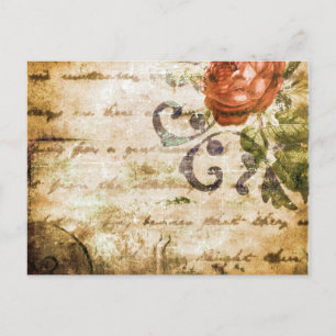 Hübsche viktorianische Sepia-Rose auf Pergament Postkarte