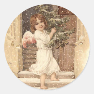 Hübsche Viktorianische Weihnachtskarten Runder Aufkleber