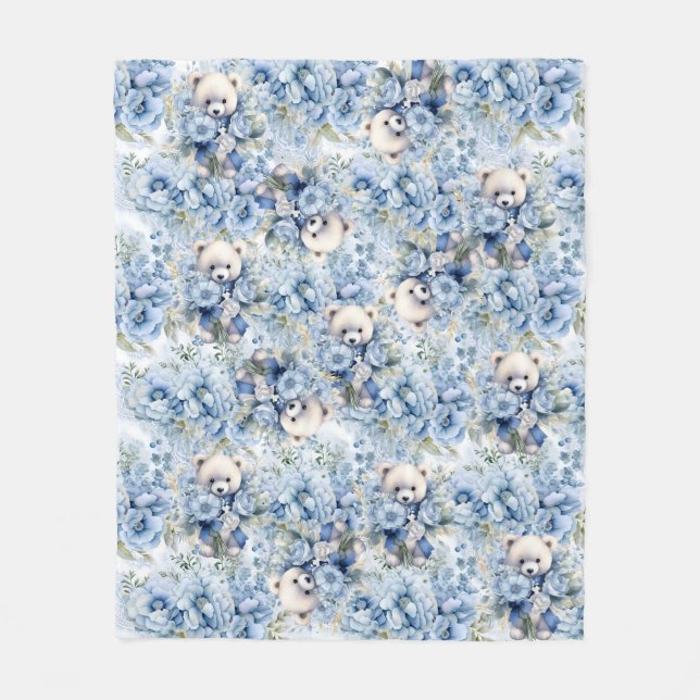 Hübsche Vintag Inspiriert Blue Teddy Bärenjunge Fleecedecke (Vorderseite)