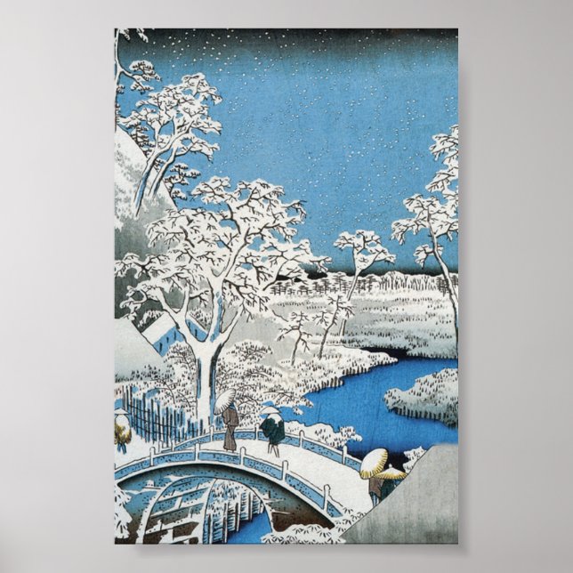 Hübsche Vintage asiatische Winterschneebrücke Poster (Vorne)