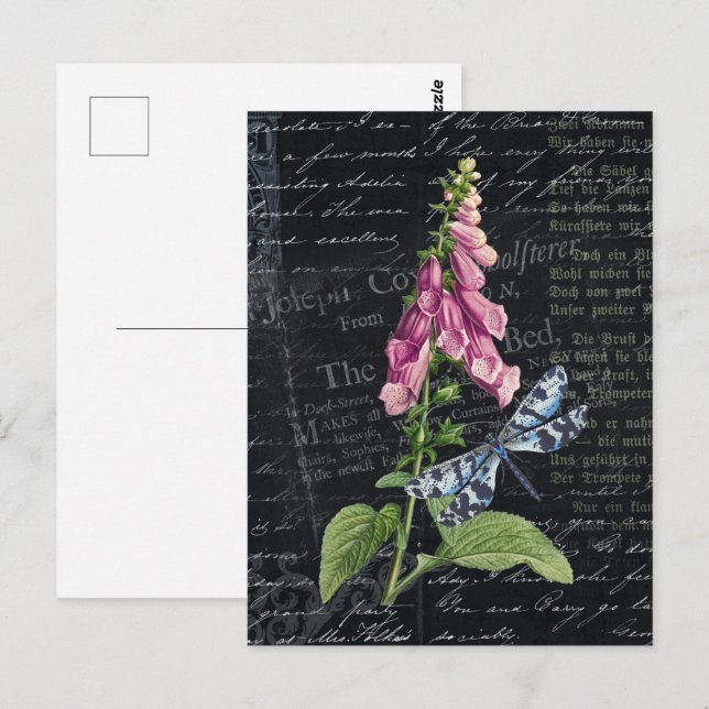 Hübsche Vintage Blume & Schmetterling Botanisch Postkarte (Vorne/Hinten)