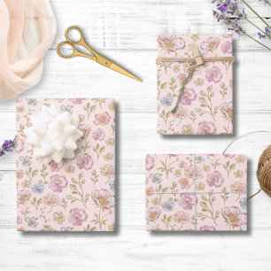Hübsche Vintage-Blumen Blumenmuster Geschenkpapier Set