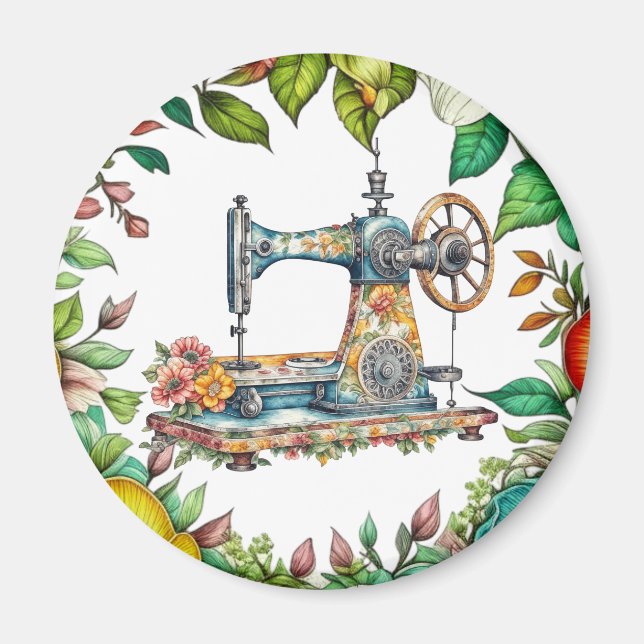 Hübsche Vintage Blumennähmaschine Weihnachten Magnet (Vorne)