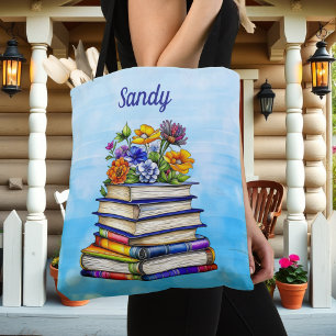 Hübsche Vintage Bücher und Blume Personalisiert Tasche