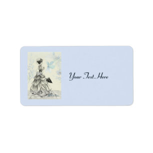Hübsche Vintage Dame und blaue Blumen Adressaufkleber