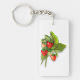 Hübsche Vintage Erdbeeren, Meldung auf der Rücks Schlüsselanhänger