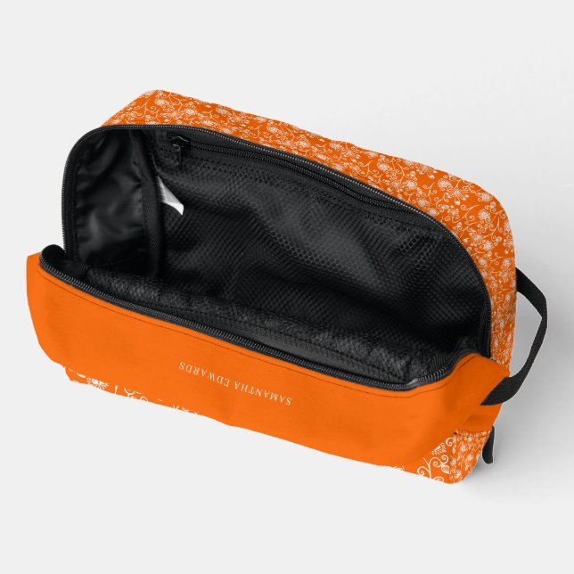 Hübsche Vintage Floral Monogramm | Orange Waschbeutel (Offen)
