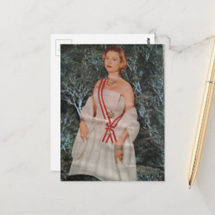 Hübsche Vintage-Frau in einer Wald-Collage Postkarte