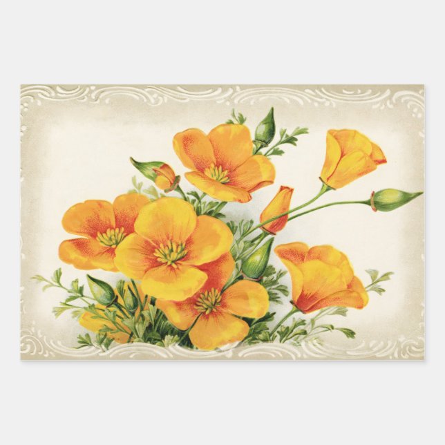 Hübsche Vintage Gelbblumen Geschenkpapier Set (Vorderseite)