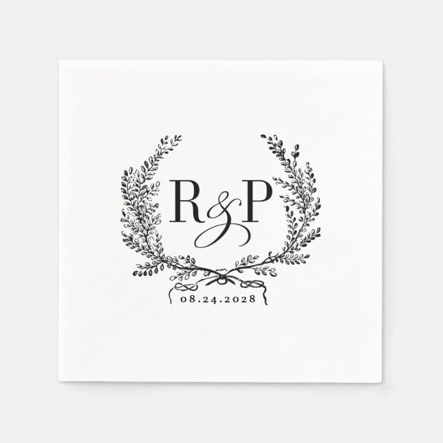 Hübsche Vintage KranzNapkins mit Monogramm und Dat Serviette (Vorderseite)