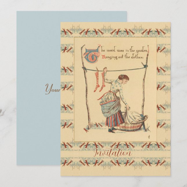 Hübsche Vintage Lady Einladung (Vorne/Hinten)