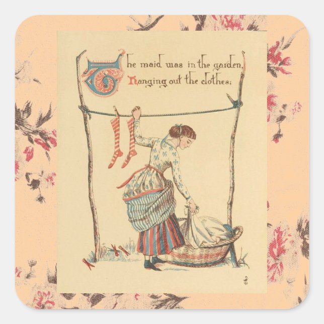 Hübsche Vintage Lady Quadratischer Aufkleber (Vorderseite)