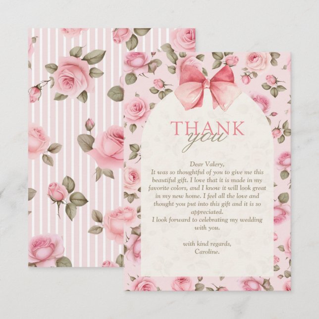 Hübsche Vintage rosa Blume Brautparty Dankeskarte (Vorne/Hinten)