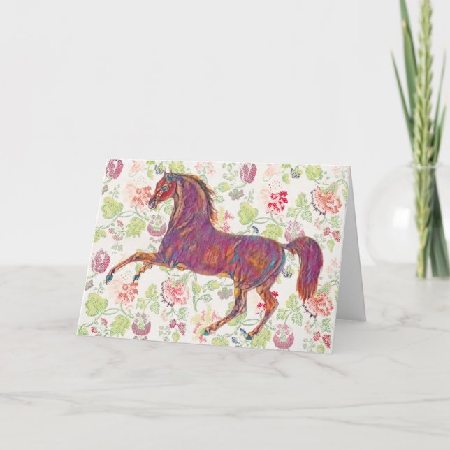 Hübsche Vintage Rosa Kunstpferd-Karte Karte (Vorderseite)
