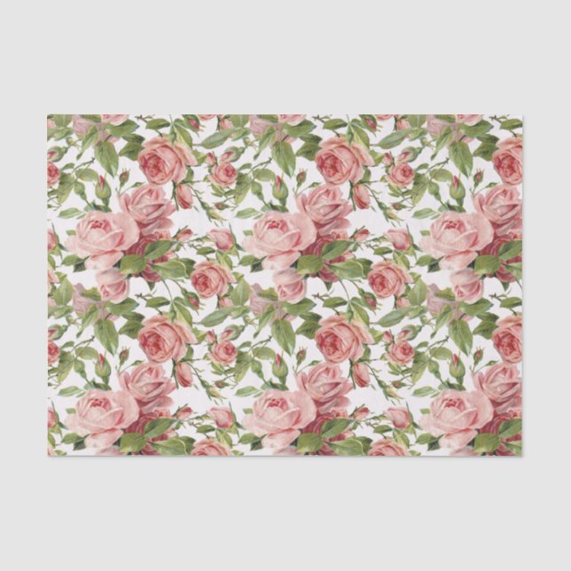 Hübsche Vintage rosa Rosen Seidenpapier (Vorderseite)