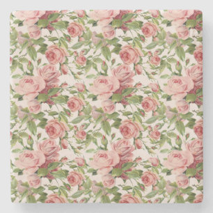 Hübsche Vintage rosa Rosen Steinuntersetzer