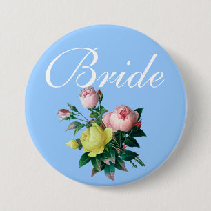 hübsche vintage rosa und gelbe Rosenblumen Braut Button
