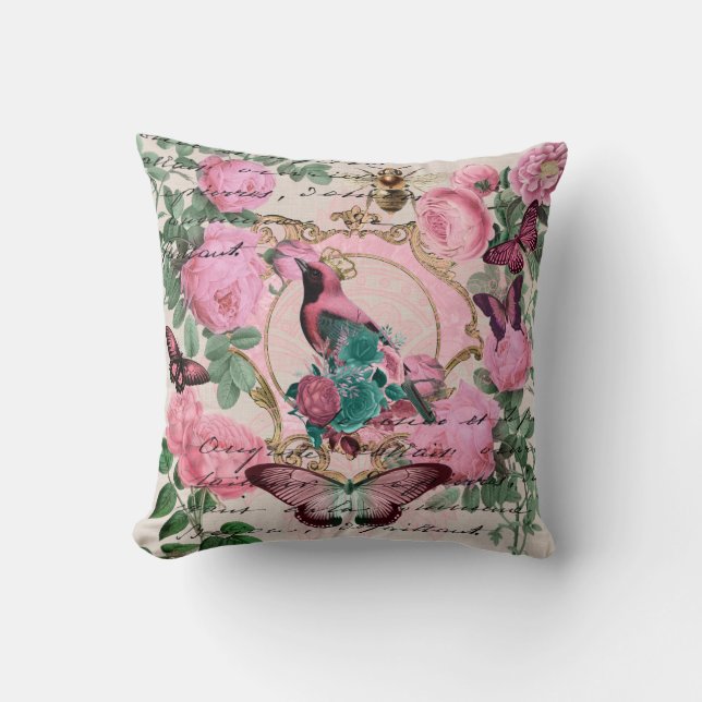 Hübsche Vintage Rose Kissen (Vorderseite)