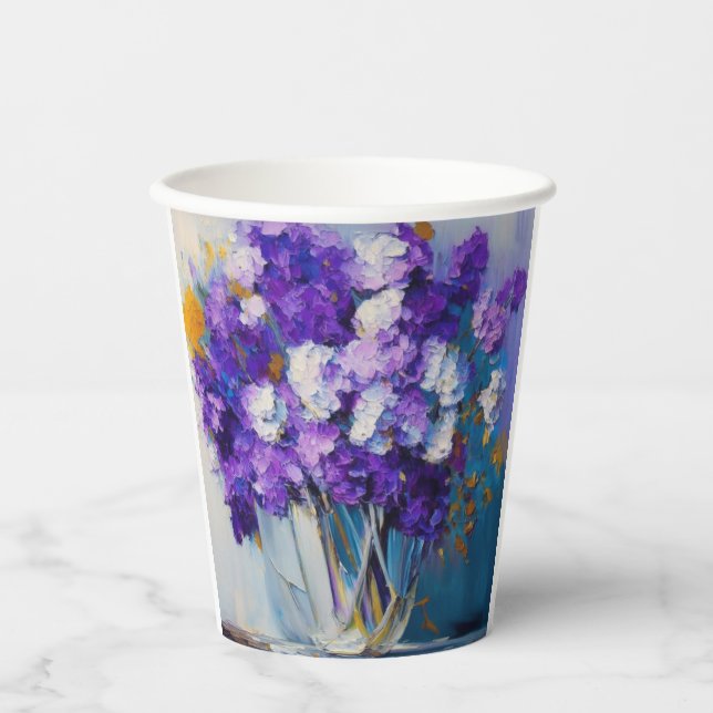 Hübsche Vintage violette Blumen Pappbecher (Vorderseite)