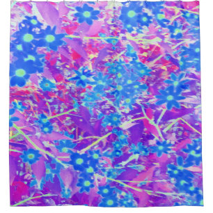 Hübsche Violett-Blau- und Limettengrüne Blume Duschvorhang