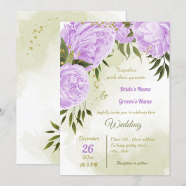 hübsche violette Blumen Grüne geometrische Hochzei Einladung