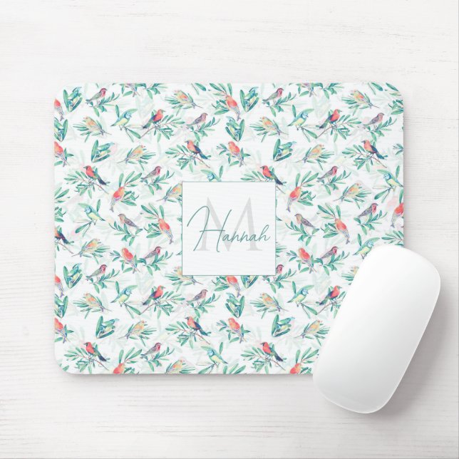 Hübsche Vögel Blätter Vintag Weißes Design Mousepad (Mit Mouse)