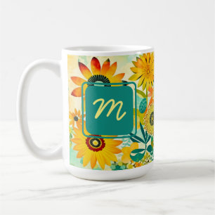 Hübsche Volkskunst-Blumen mit Monogramm Kaffeetasse