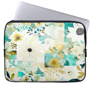Hübsche Volkskunst Weiße und türkisfarbene Blume Laptopschutzhülle