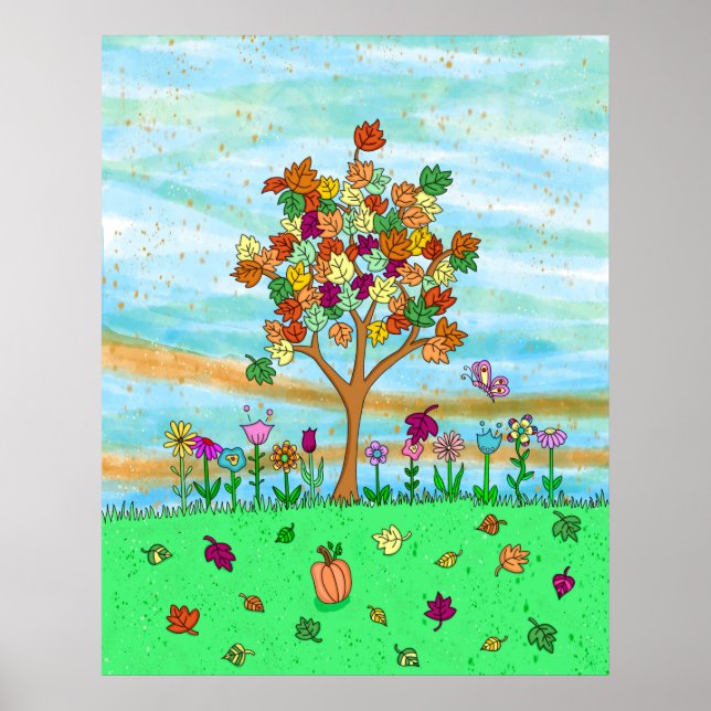 Hübsche Volkskunst Whimsikaler Herbst Herbstlaube Poster (Vorne)
